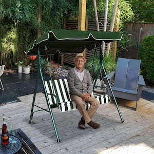 2-Person Metal Porch Swing with Green Canopy