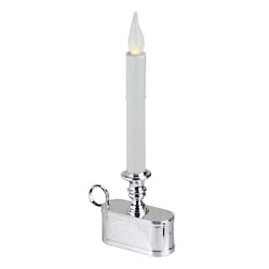 11 in. Battery Operated White and Silver LED Christmas Candle Lamp with Toned Base