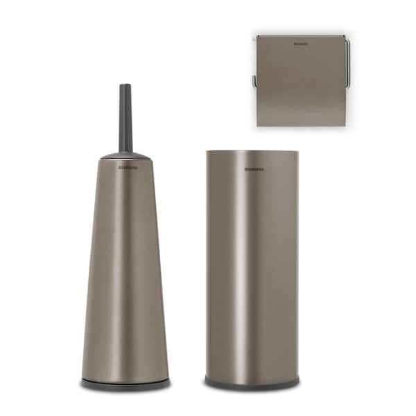 Brabantia Renew 3-Piece Plastic Handle Toilet Brush and Holder, Toilet Roll Holder and Dispenser in Platinum