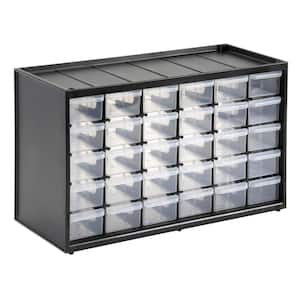 Screw organizer box, stackable sorter with 16 drawers, black, gray, blue,  red, 17x27x12 cm. Module, plastic organizer shelf for small parts, nuts,  nails, screws, key hooks