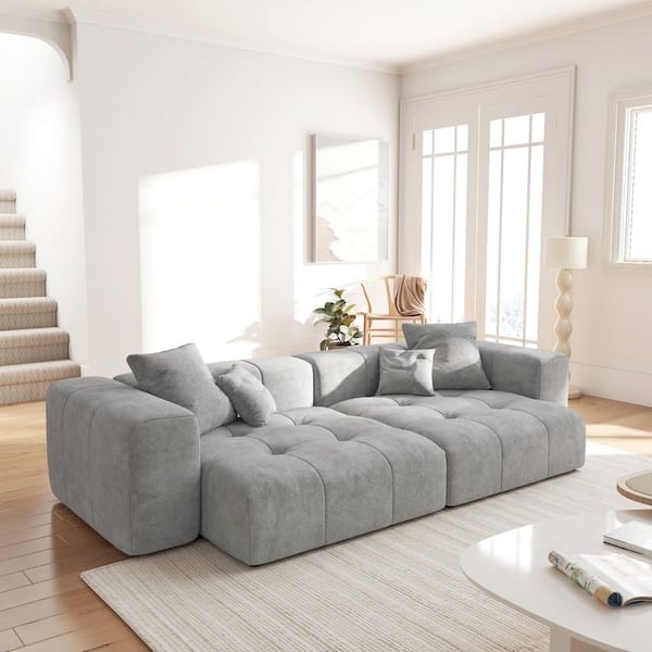 105 in. Oversized Square Arm Linen Rectangle Modular Sectional Sofa 2-Seater in Gray