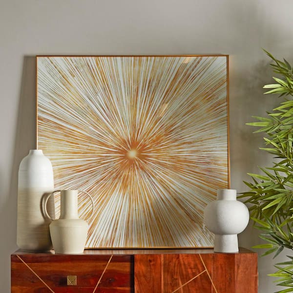 1- Panel Starburst Radial Framed Wall Art with Gold Aluminum Frame 40 in. x 40 in.