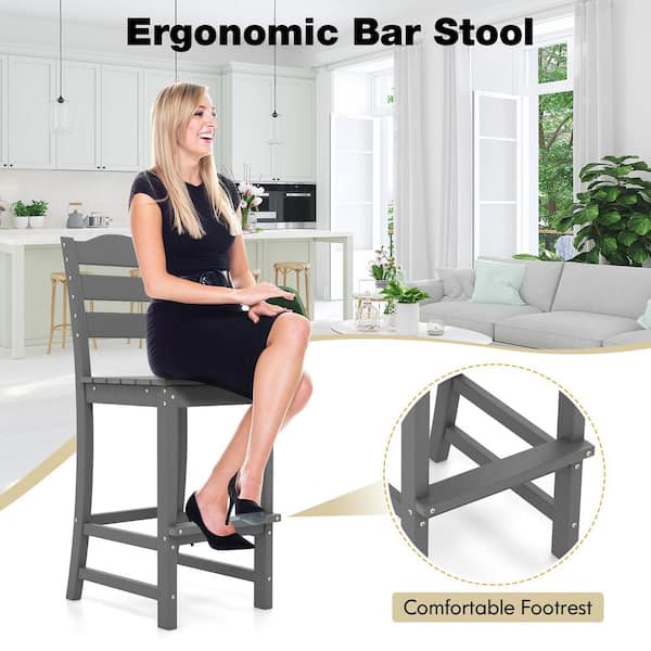 Costway Outdoor HDPE Bar Stool with Backrest and Footrest Grey