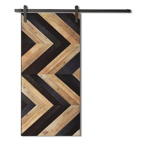 83 in. x 40 in. Chevron, Northwest Stained Wood Barn Door with Solid Core and Hardware Included