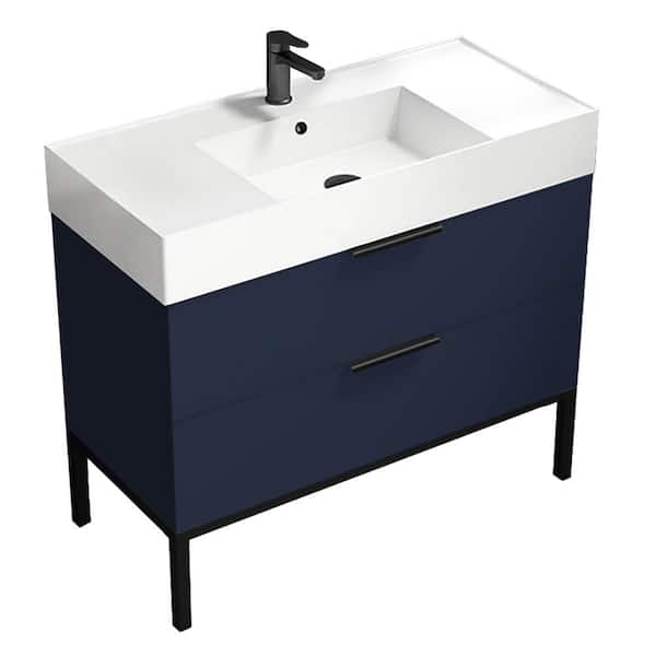 Derin 39.53 in. W x 18.11 in. D x 34.65 in. H Floor Standing Bath Vanity in Navy Blue with White Ceramic Top
