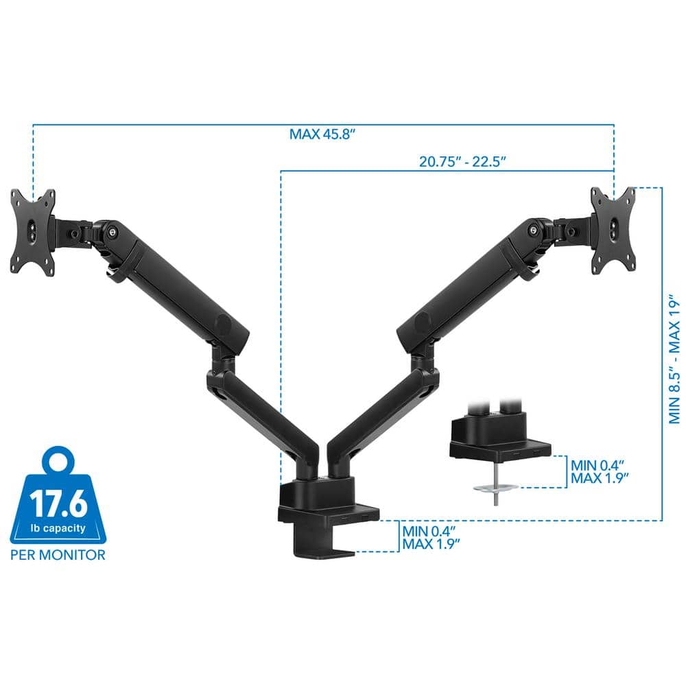 Black Adjustable Dual Monitor Desk Mount with Steel Arms
