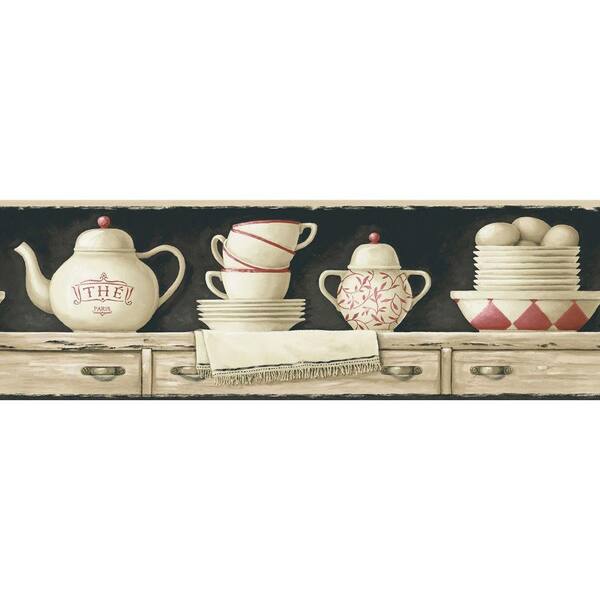 The Wallpaper Company 8 in. x 10 in. Black and Beige China on Shelf Border Sample