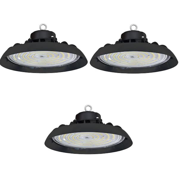 WYZM 12 in. 600-Watt Equivalent Integrated LED UFO Black High Bay Light 5000K Daylight, Dimmable 0-10-Volt (3Pack)