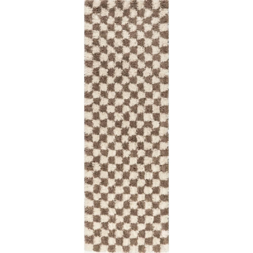 Adelaide Mid-Century Checkered Shag Area Rug Beige 2 ft. 6 in. x 10 ft. Runner Rug price history on PriceWatchPro