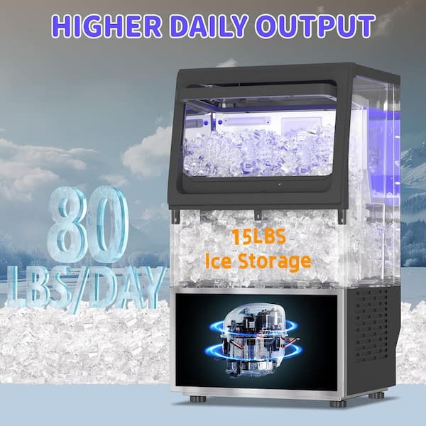 13.5 in. 80 lbs. Commercial Chewable Nugget Freestanding Ice Maker in Stainless Steel with 15 lbs. Storage