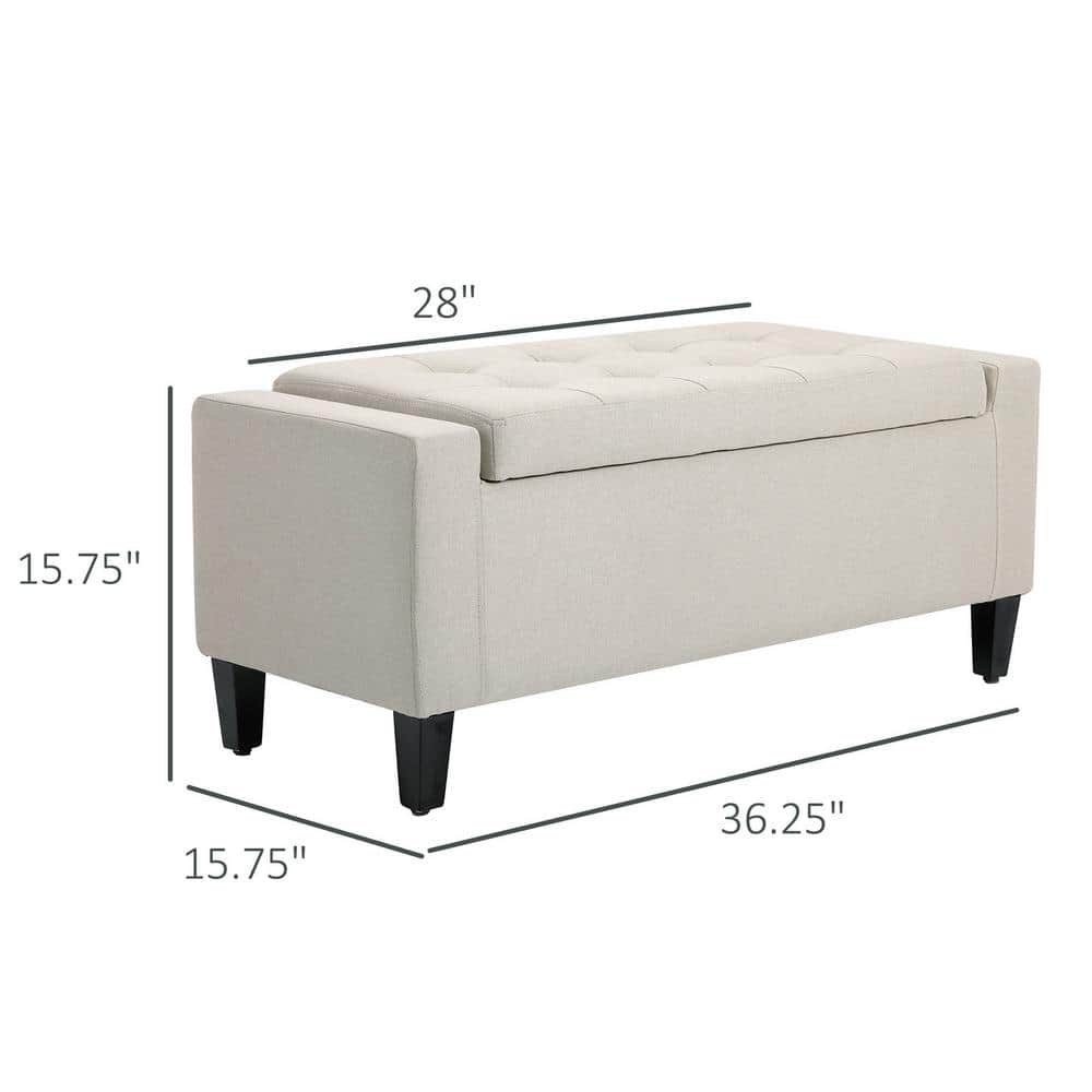 HOMCOM Classic Beige Linen Upholstered Storage Ottoman Bench