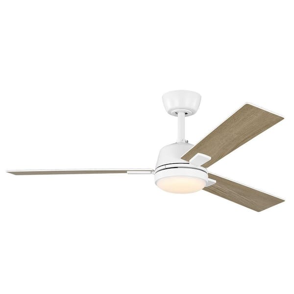 Verano 52 in. Matte White Downrod Standard Ceiling Fan with 3-Blades, White Adjustable LED Light, DC Motor, and Remote