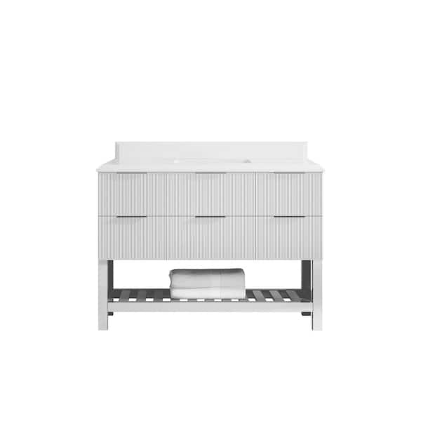 Willow Collections Catalina 48 in. W x 22 in. D x 36 in. H Single Sink Bath Vanity in White with 1.5 in. White Qt. Top