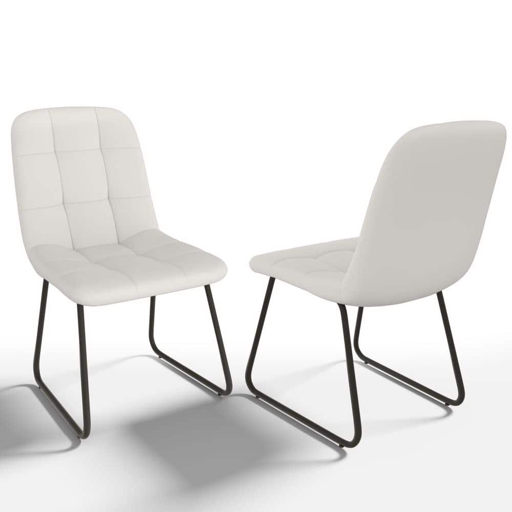White Faux Leather Upholstered Dining Chairs with U-shaped Legs (Set of 2 White Chairs)