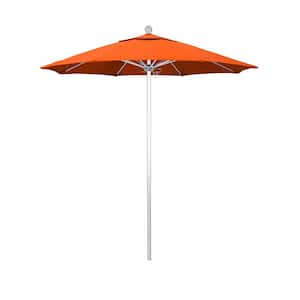 7.5 ft. Silver Aluminum Commercial Market Patio Umbrella with Fiberglass Ribs and Push Lift in Melon Sunbrella