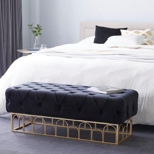 Litton Lane Black Bench with Gold Base 18 in. X 49 in. X 20 in.