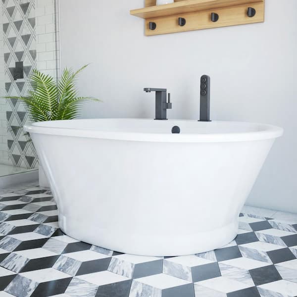 Caribbean 60 in. W x 42 in. D Fiberglass Freestanding Flatbottom Soaking Bathtub in White
