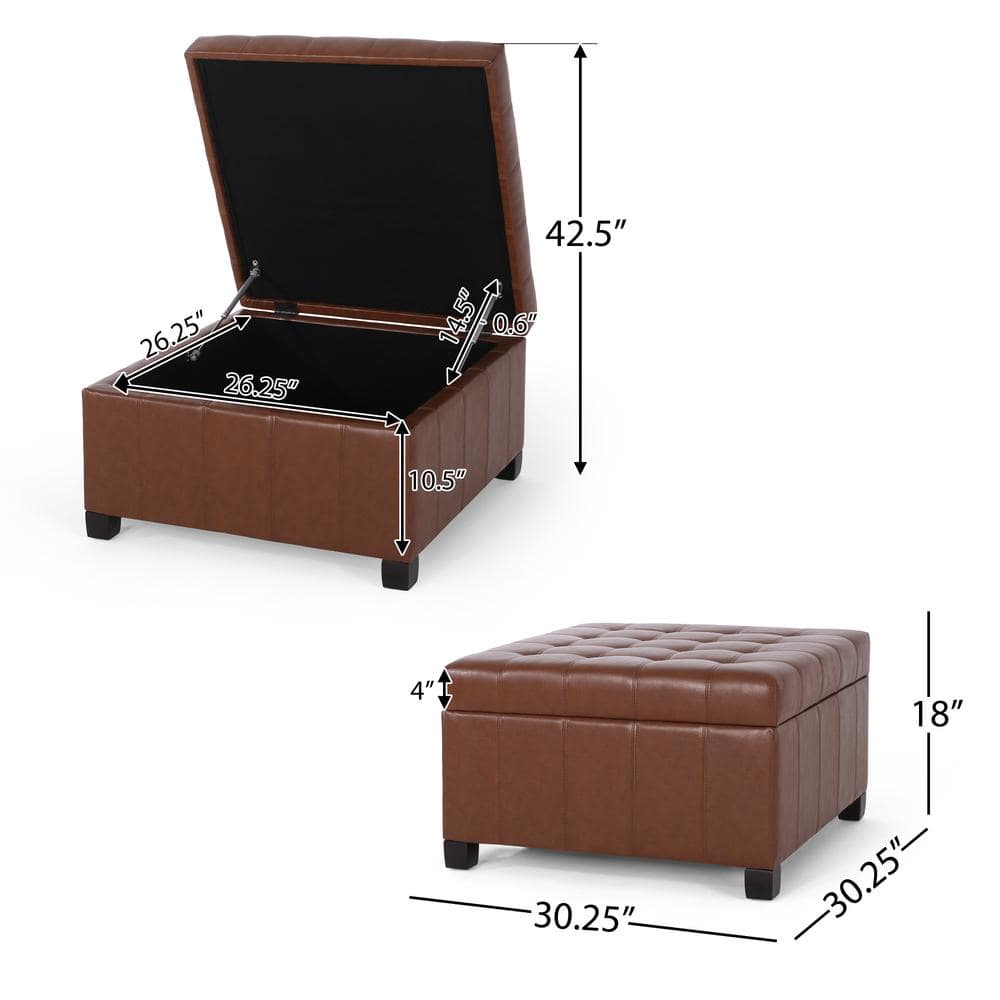 Rosalla Cognac Brown Faux Leather Tufted Storage Ottoman
