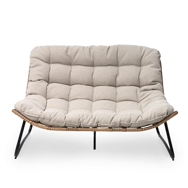 Crestlive Products Pattened Metal Double Papasan Outdoor Loveseat with Beige Cushion