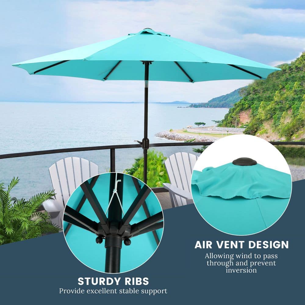 Turquoise 9-Foot Steel Patio Umbrella with Tilt and Crank