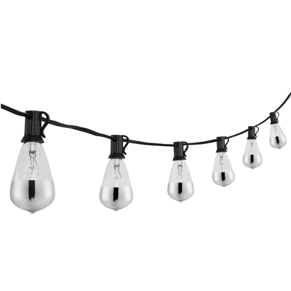 10 ft Black and Chrome Outdoor String Lights with Warm White LED Bulbs