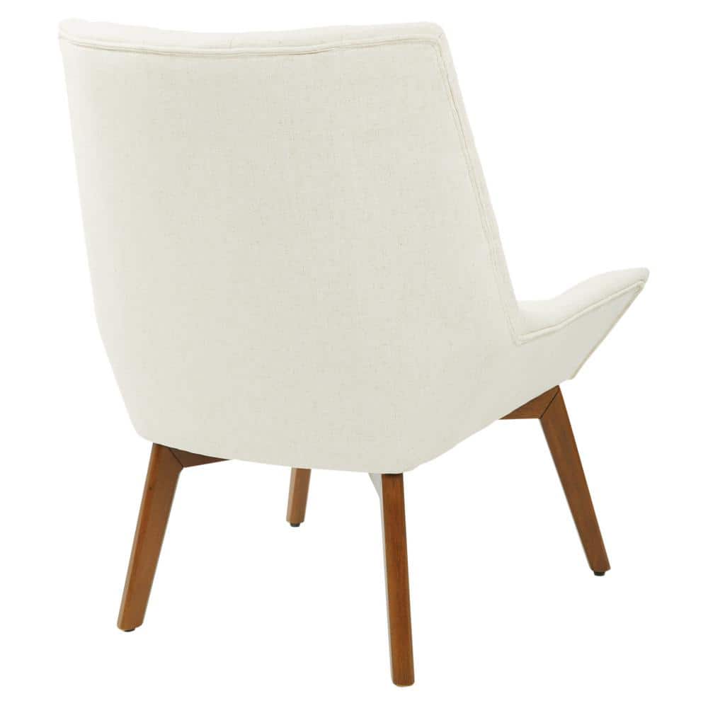 Mid-Century Modern Slipper Accent Chair in Linen with Sculpted Wood Legs