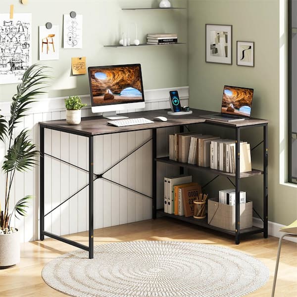 Costway 48 in. Gray Wood Reversible L Shaped Computer Desk Home