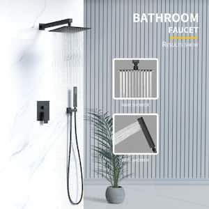 Single-Handle 2-Spray High Pressure Wall Mount 10 in. Shower Head Hand Shower Faucet in Matte Black (Valve Included)