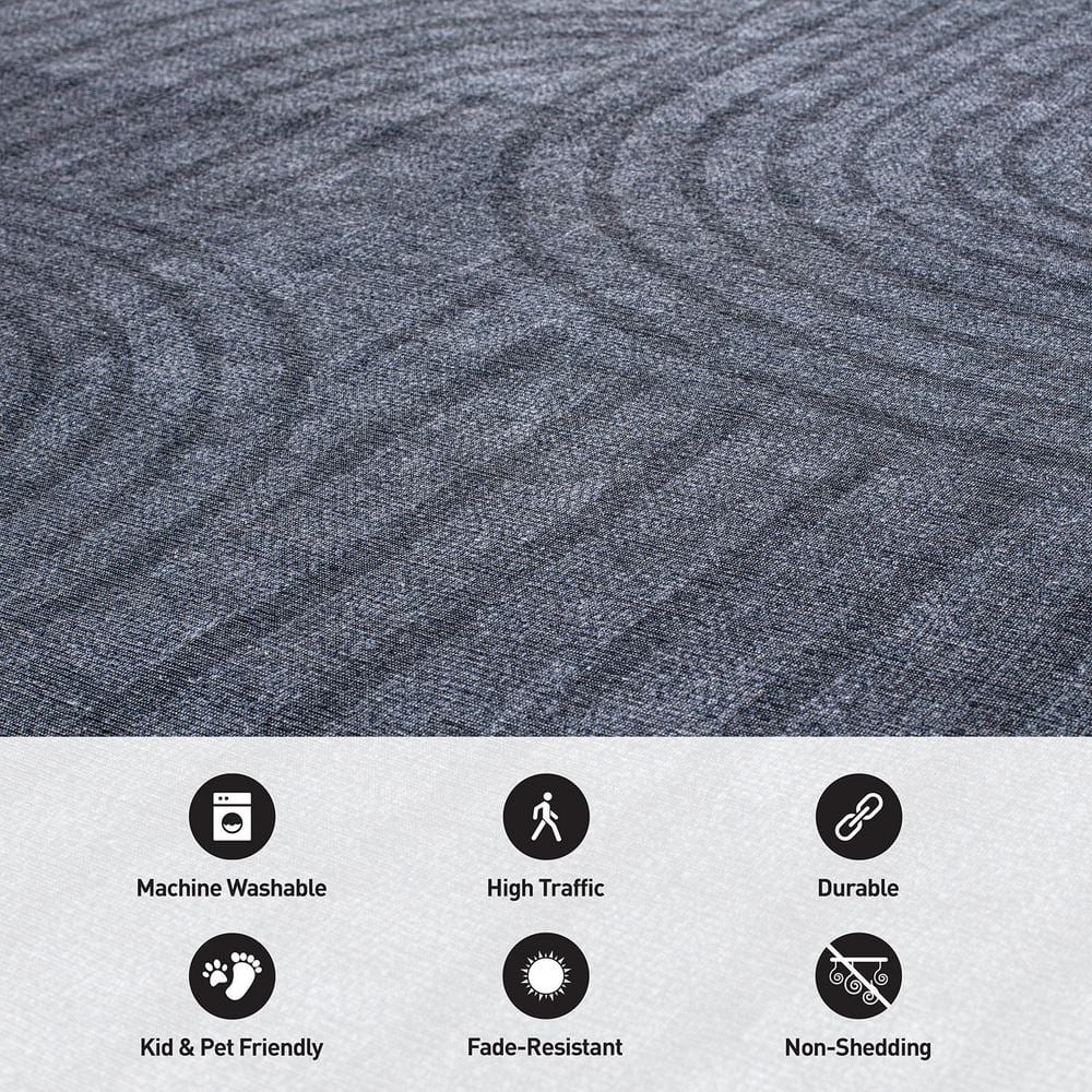 Dark Blue Geometric Flat Woven Synthetic Rug 5' x 7'