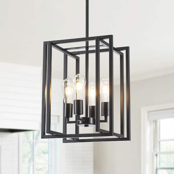 HLJYNJM 4-Light Black Farmhouse Geometric Dimmable Chandelier
