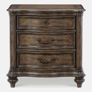 Brown Oak Traditional 3 Drawers 18.5 in. Nightstand