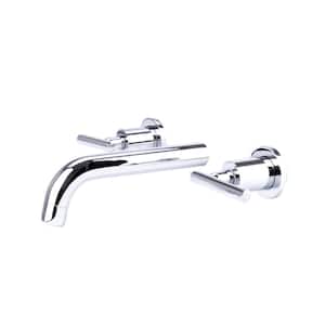 Contemporary 2-Handle Wall Mount Bathroom Faucet in Chrome