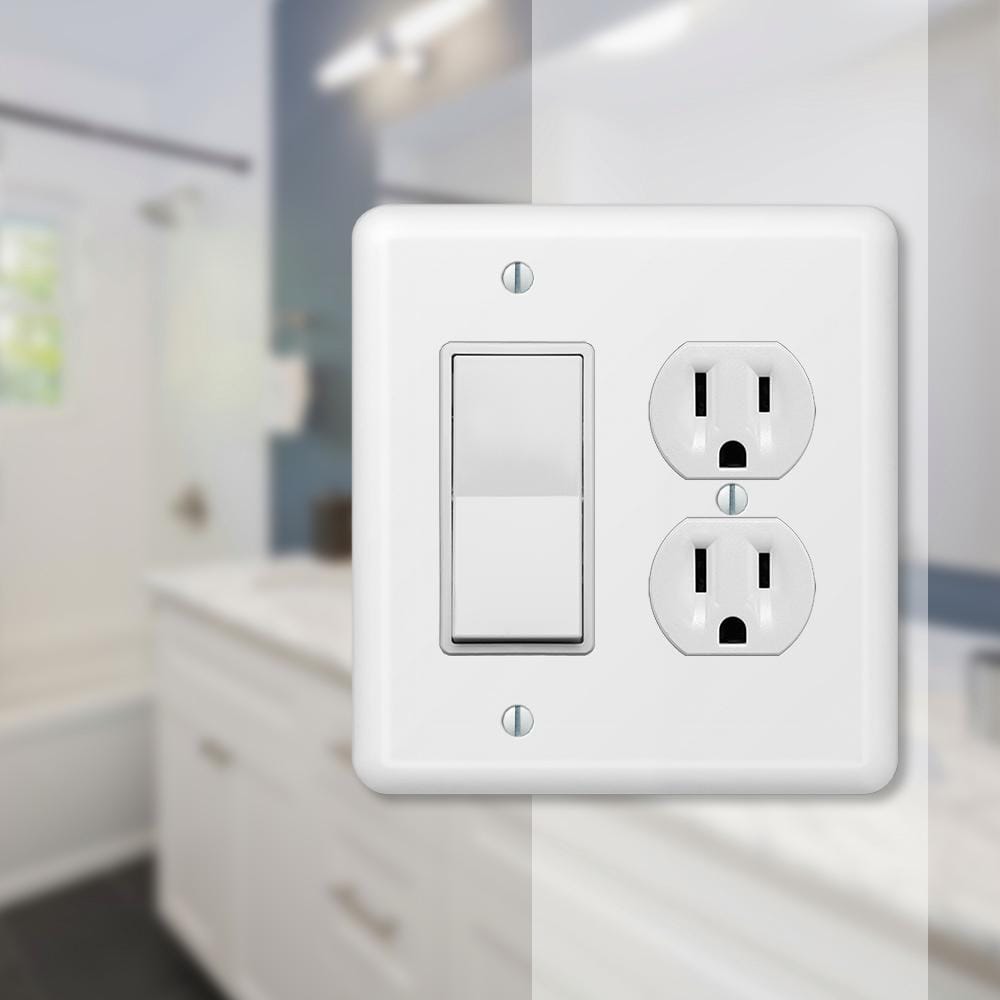 White 2-Gang Metal Wall Plate for Rocker and Duplex