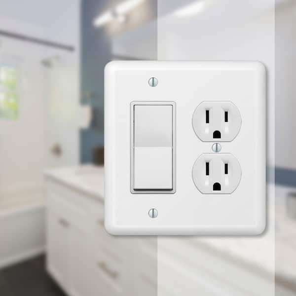 Declan 2 Gang 1-Duplex and 1-Rocker Steel Wall Plate - White
