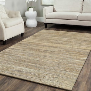 Finn Contemporary Tan/Muted Blue/Gray 9 ft. x 12 ft. Handwoven Braided Natural Jute and Chenille Area Rug
