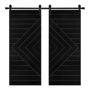 Modern Line Designed 48 in. x 80 in. MDF Panel Black Painted Double Sliding Barn Door with Hardware Kit