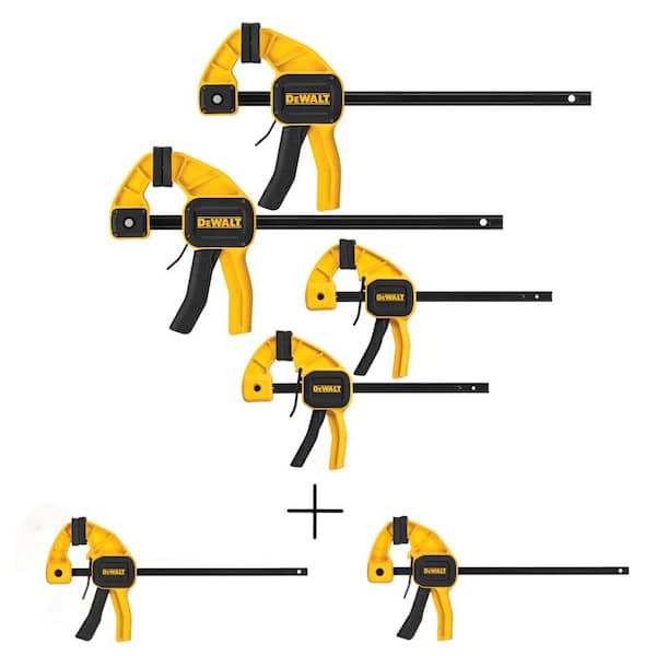DEWALT Medium and Large Trigger Clamp (4 Pack) and 4.5 in. 35 lbs. Trigger Clamp with 1.5 in. Throat Depth (2 Pack)