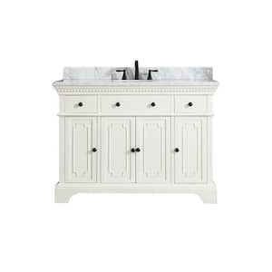 Hastings 49 in. W x 22 in. D x 35 in. H Vanity in French White with Marble Vanity Top in Carrera White with Basin