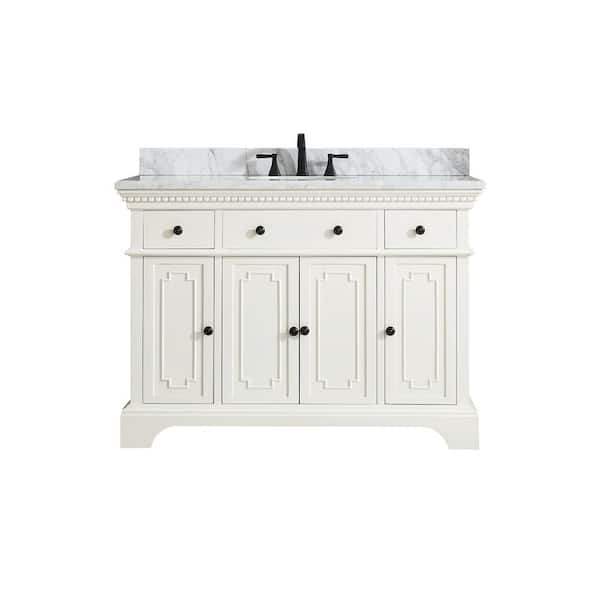 Azzuri Hastings 49 in. W x 22 in. D x 35 in. H Vanity in French White with Marble Vanity Top in Carrera White with Basin