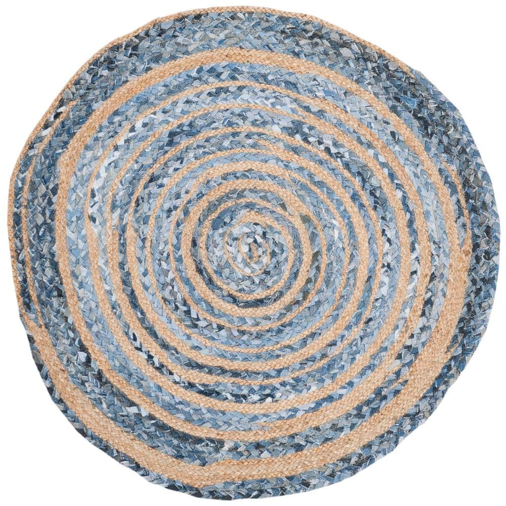 SAFAVIEH Cape Cod Corrine Braided Area Rug  3  x 3  Round  Blue/Natural