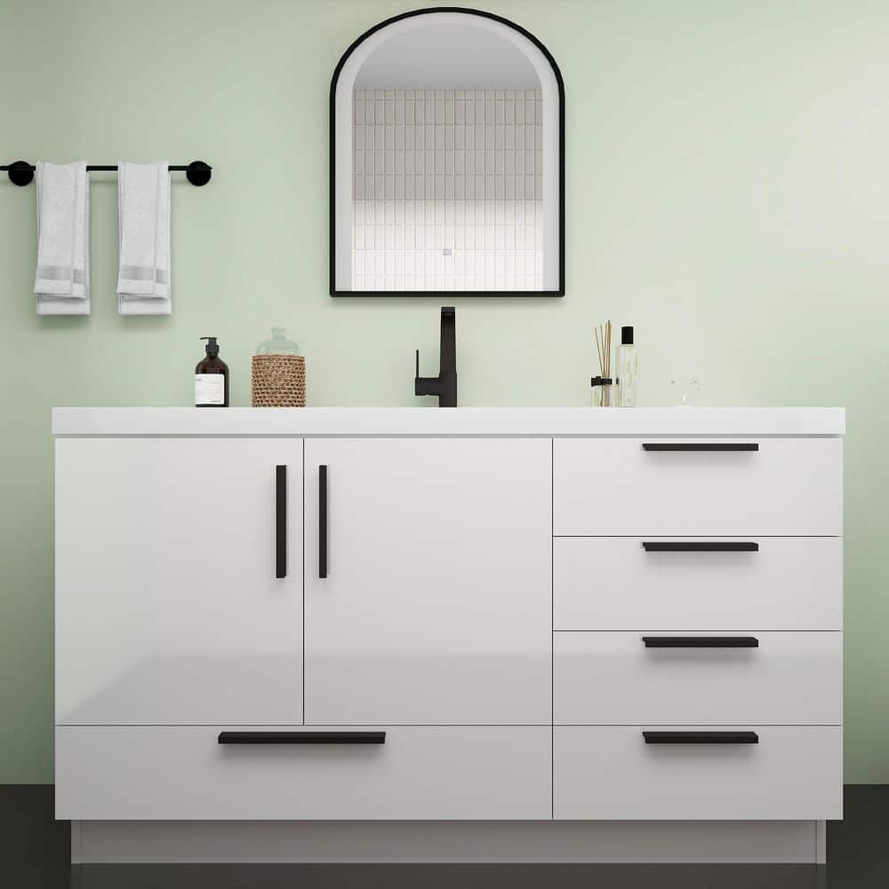 Carla 59 in. W x 20 in. D x 35 in. H Single Sink Freestanding Bath Vanity in Gloss White with White Acrylic Top price history on PriceWatchPro