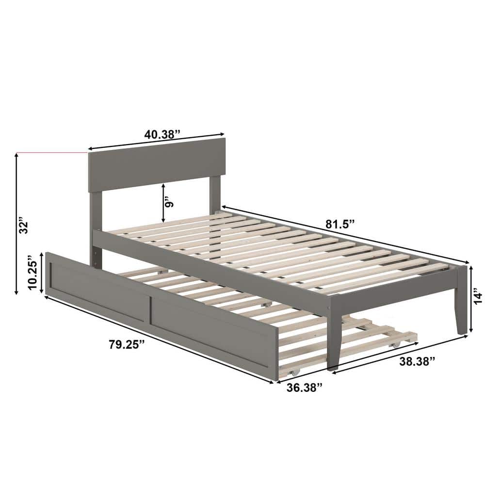 Grey Twin XL Platform Bed with Trundle and Wood Slats