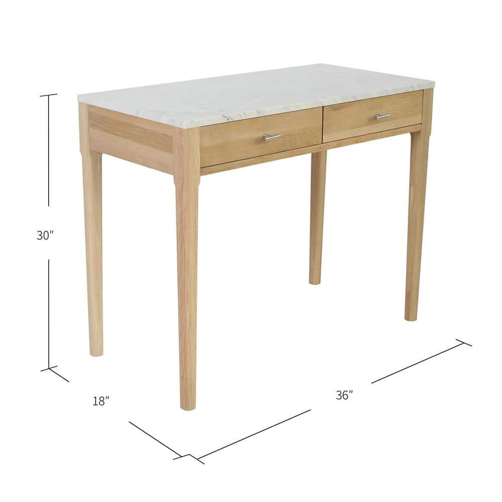 Transitional Carrara Marble & Oak Console Table with Storage
