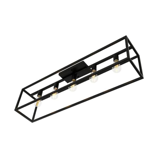 HUOKU Libtad 5-Light 40.9 in. W Matte Black Farmhouse Flush Mount