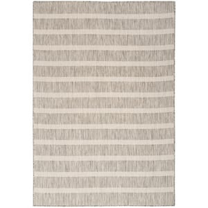 Positano Grey Ivory 7 ft. x 10 ft. Stripes Contemporary Indoor/Outdoor Area Rug
