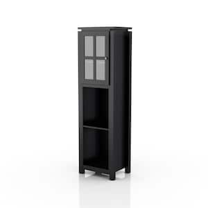 Tymon 68.9 in. Black MDF 3-Shelf Accent Bookcase With Cabinet And Adjustable Shelves