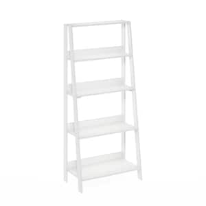 23.6 in. White Wood 5-Shelf Ladder Bookcase with Open Back
