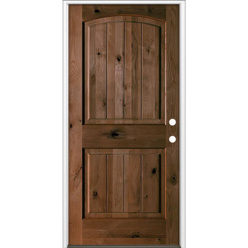 30 in x 80 in Rustic Knotty Alder Top Arch V-Grooved Left-Hand/Inswing BEHR Espresso Stain Wood Prehung Front Door price history on PriceWatchPro