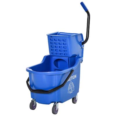 Blue Residental Mop Bucket Large Capacity Water Bucket with Side Press Wringer Set, Wheels and Easy to Use Metal Handle