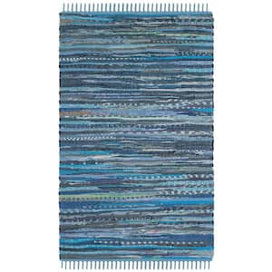 Rag Rug Blue/Multi Doormat 3 ft. x 4 ft. Striped Speckled Area Rug